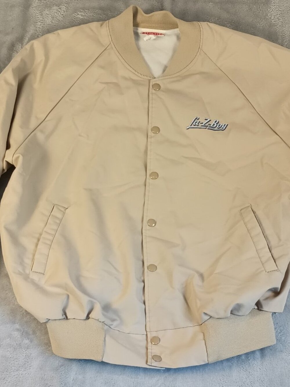 Vintage Hartwell Poplin Baseball Jacket XL USA La-Z-Boy Snap Up Tan Y2K